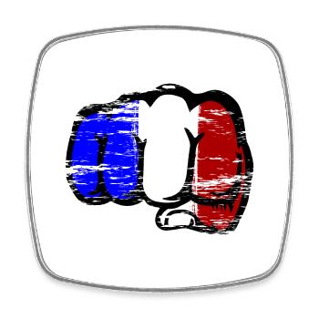 Drapeau de la France poing de main utilisé - Magnet carré - blanc - Devant