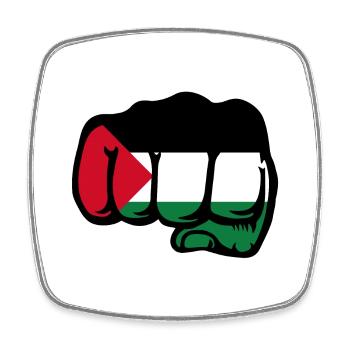 Drapeau de la Palestine poing main - Magnet carré - blanc - Devant