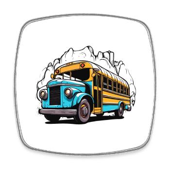 Bus / Schulbus / gelb / Comic / Old School - Viereckiger Kühlschrankmagnet - Weiß - Vorne