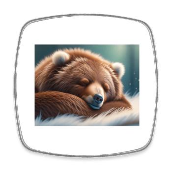 Cute animals doing hibernation – brown bear - Square fridge magnet - white - Front