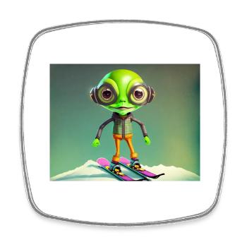 mignon petit vert rétro vintage alien skie - Magnet carré - blanc - Devant
