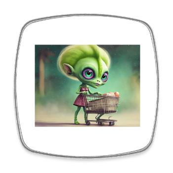 mignon petit extraterrestre rétro vert acheter des produits d’épicerie - Magnet carré - blanc - Devant