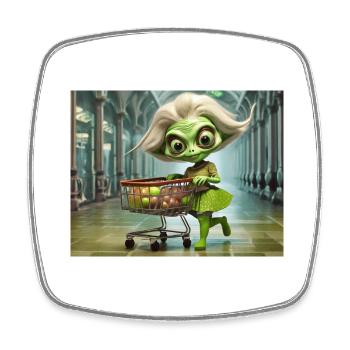 niedliche kleine grüne retro vintage alien jeden tag - Viereckiger Kühlschrankmagnet - Weiß - Vorne