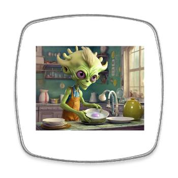 mignon petit vert rétro vintage alien tous les jours - Magnet carré - blanc - Devant