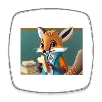 cute little fiend fox everyday life – eating lunch - Square fridge magnet - white - Front