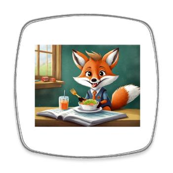 Niedlicher kleiner Teufel Fuchs Alltag – Mittagessen essen - Viereckiger Kühlschrankmagnet - Weiß - Vorne