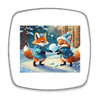 niedlicher kleiner Teufel Fuchs Alltag – Schnee spielen - Viereckiger Kühlschrankmagnet - Weiß - Vorne