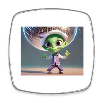 cute little green retro vintage alien dancing - Square fridge magnet - white - Front
