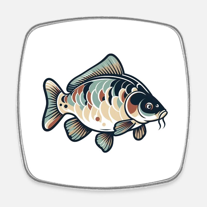 Carpe, Pêche, Poisson - Magnet carré - blanc