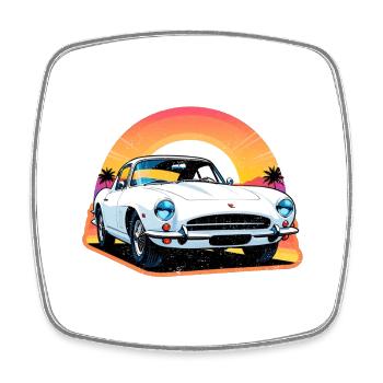 Vintage Car Sunset - Square fridge magnet - white - Front