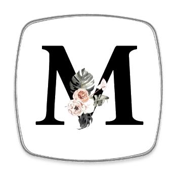 Lettre m floral tropical - Magnet carré - blanc - Devant
