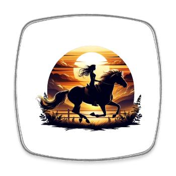Équitation, Équestre, Fille, Coucher De Soleil - Magnet carré - blanc - Devant