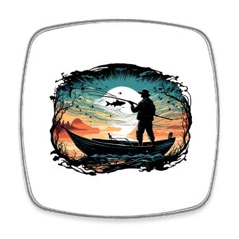 Angler Siluette / Fishing / Fish / Lake / Sport - Square fridge magnet - white - Front