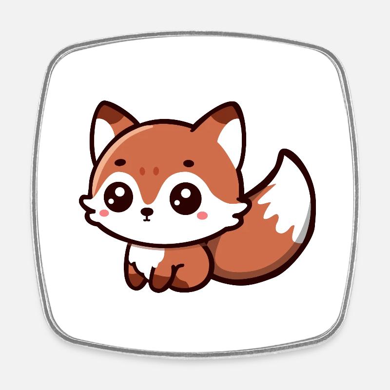 Fluffy Delight : Charme Chibi Fox - Magnet carré - blanc