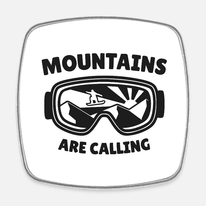 Mountains Are Calling - Gift for Snowboarders - Square fridge magnet - white