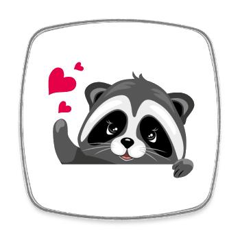 Peeking cute raccoon with hearts - Square fridge magnet - white - Front