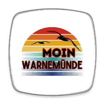 Moin Warnemünde with seagull in retro style - Square fridge magnet - white - Front