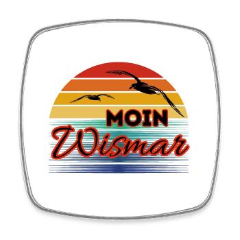 Moin Wismar with seagull in retro style - Square fridge magnet - white - Front