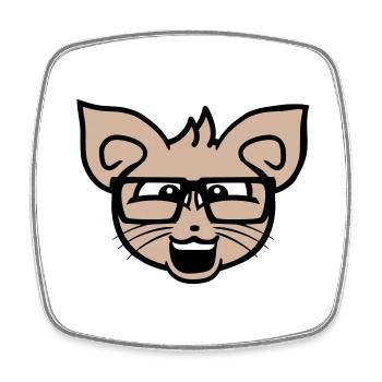 Nerd Cat Horn-Rimmed Glasses Geek Clever Kitten Head - Square fridge magnet - white - Front