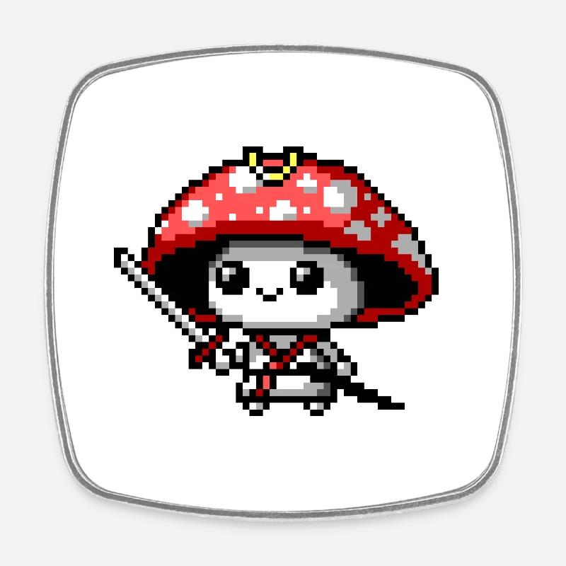 Samouraï champignon 8 bits - Magnet carré - blanc
