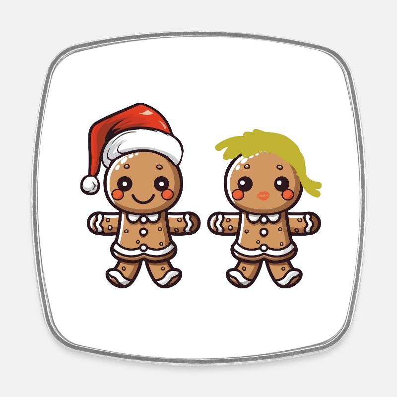 Gingerbread couple - Square fridge magnet - white