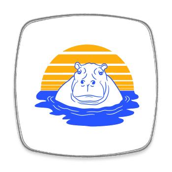 Hippopotamus Swimming Water Sun Cute Comic Cartoon - Square fridge magnet - white - Front