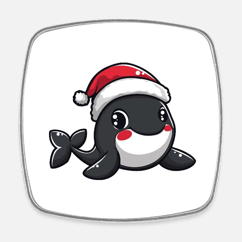 Whale Christmas - Square fridge magnet - white