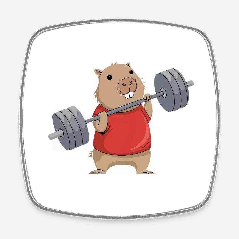 Mignon Capybara Haltérophilie Dessin Animé - Magnet carré - blanc