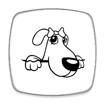 Dog Behind Wall Pretty Lady Bow Female - Square fridge magnet - white - Front