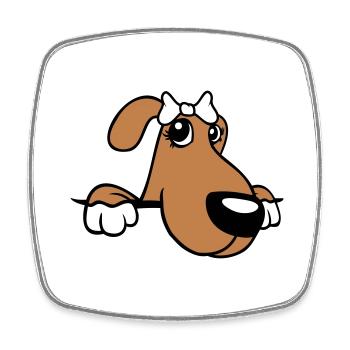 Dog Behind Wall Pretty Lady Bow Female - Square fridge magnet - white - Front
