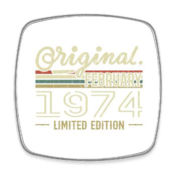 February 1974 Gift - February 1974 Birthday - Square fridge magnet - white - Front