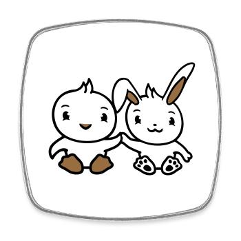 Lapin oiseau poussin 2 amis équipe deux mains tenant - Magnet carré - blanc - Devant