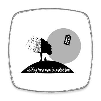 WAITING FOR A MAN IN A BLUE BOX - Square fridge magnet - white - Front