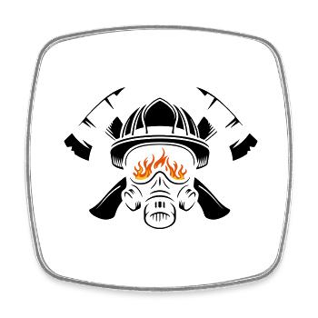 Helm und Atemschutz mit gekreuzten Äxten Feuerwehr - Viereckiger Kühlschrankmagnet - Weiß - Vorne