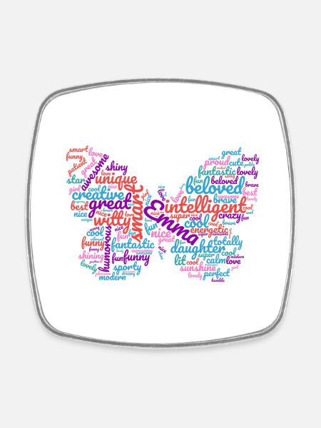 Emma Wordcloud Schmetterlingsgeschenk für Emma - Viereckiger Kühlschrankmagnet - Weiß