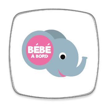 Bébé à bord éléphant - Magnet carré - blanc - Devant
