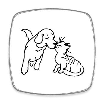 Câlins de chien avec chat Cadeau amoureux des animaux - Magnet carré - blanc - Devant