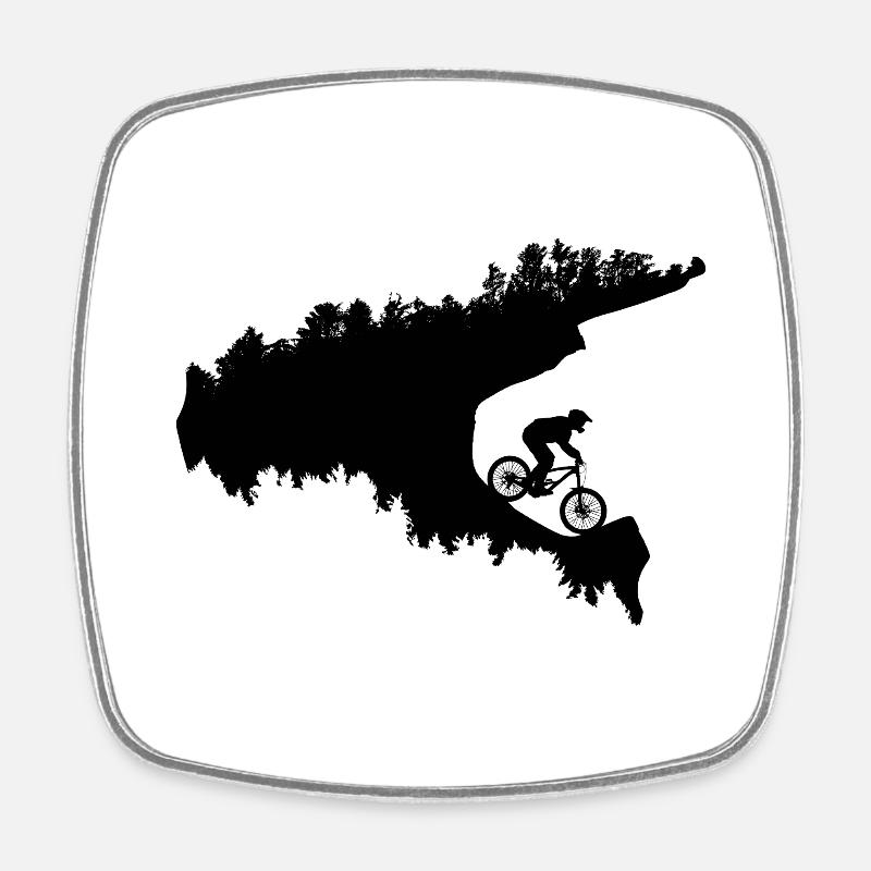 Fullface helmet with downhiller and trees - Square fridge magnet - white