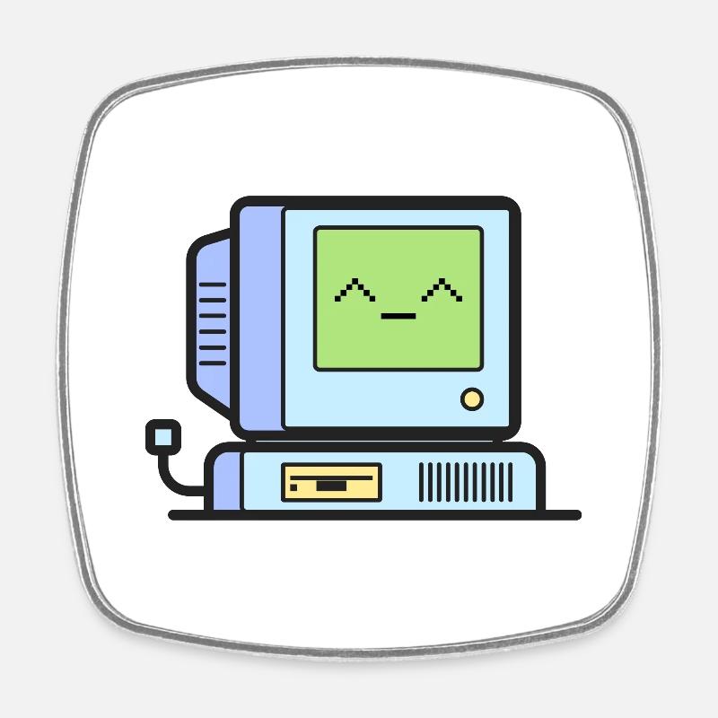 Happy Retro Computer - Viereckiger Kühlschrankmagnet - Weiß