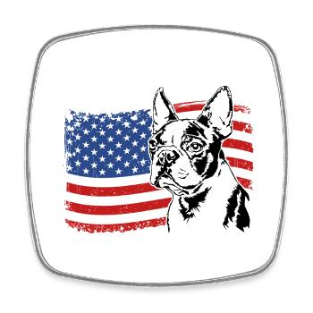 BOSTON TERRIER Amerika Fahne Hunde Hund Wilsigns - Viereckiger Kühlschrankmagnet - Weiß - Vorne