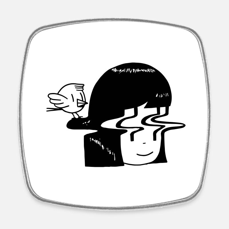 Distortion and bird - Square fridge magnet - white