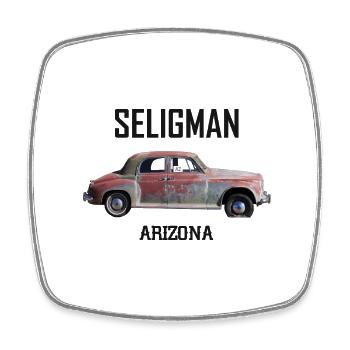 Old car in Seligman in Arizona, US Road 66 - Square fridge magnet - white - Front