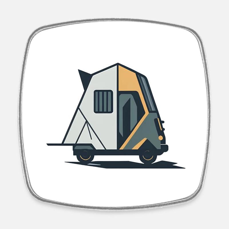 Geometric Camper Van - Square fridge magnet - white