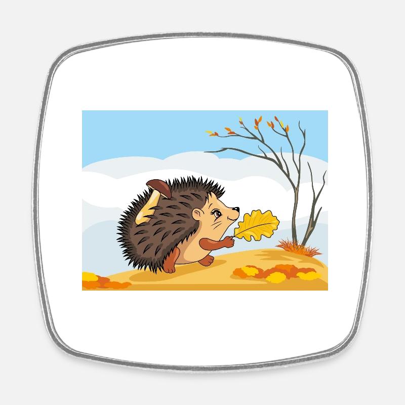 Cute walking hedgehog - Square fridge magnet - white