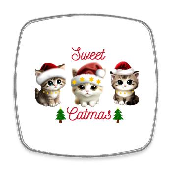 Sweet Catmas, Cat Christmas - Square fridge magnet - white - Front