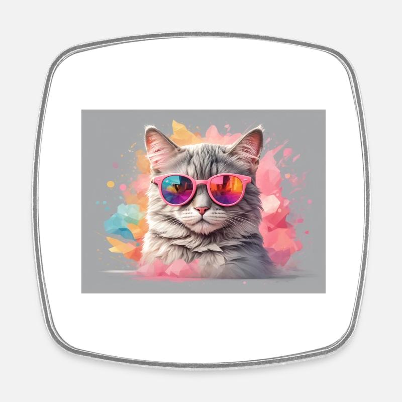Bunte Katze - Viereckiger Kühlschrankmagnet - Weiß