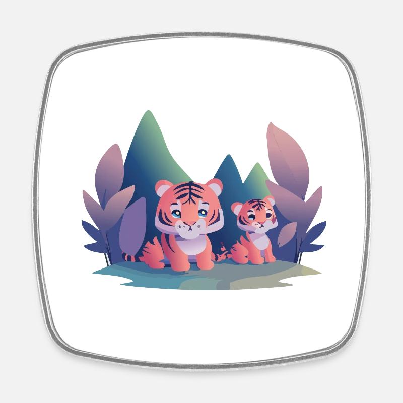 Playing Tiger Cubs (Dreamy Animals Collection) - Square fridge magnet - white