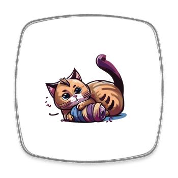 Cat playing with Yarn (Magical Animals Collection) - Square fridge magnet - white - Front