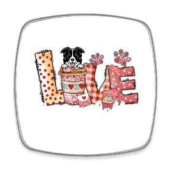 Border Collie chien amateur de café Saint-Valentin - Magnet carré - blanc - Devant