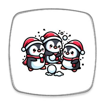 Entzückende niedliche Pinguin-Weihnachtsmannmütze Winter Schneeball fi - Viereckiger Kühlschrankmagnet - Weiß - Vorne